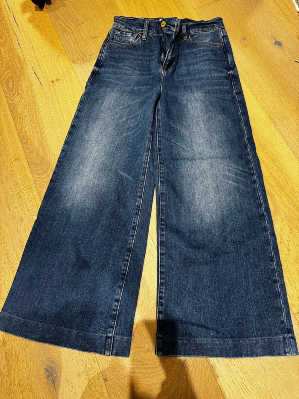 Frame Cropped Wide Leg Dark Wash Jeans - Blue